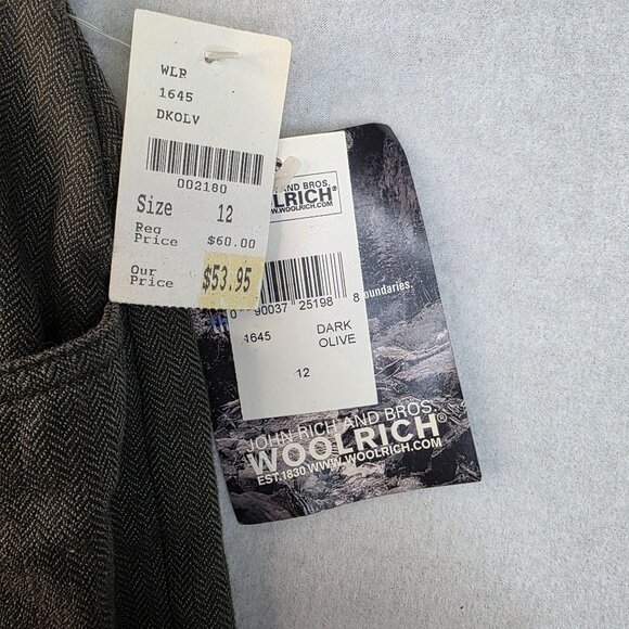 1990s Woolrich Size 12 Herringbone Pants Dark Olive Relaxed Deadstock New - Picture 6 of 12